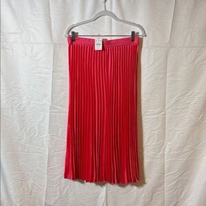 J. Crew Red Pleated Midi Skirt